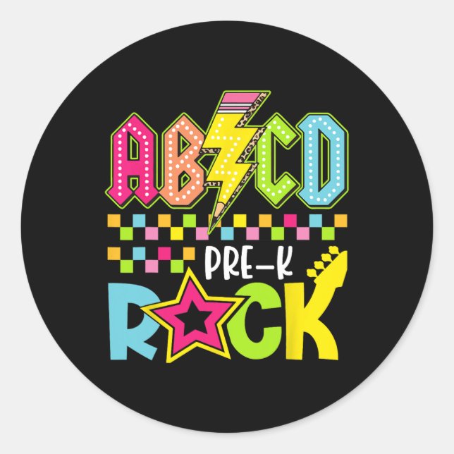 Sticker Rond Funny Back To School Lightning Bolt Pre K Rock Kid (Devant)