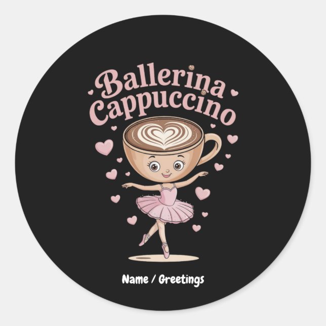 Sticker Rond Funny Ballerina Cappuccina Italien Brainrot mème (Devant)