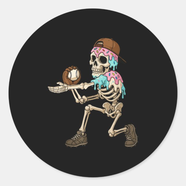 Sticker Rond Funny Baseball Skeleton Ice Cream Drip Baseball Bo (Devant)