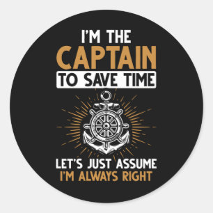 Sticker Rond Funny Bateau Capitaine Funny Plaisanteries