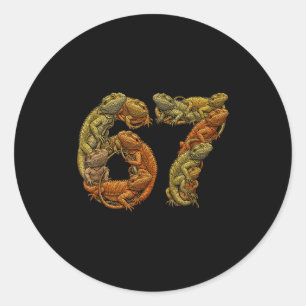Sticker Rond Funny Bearded Dragon 6 7 Mème Six Sept Beardzilla