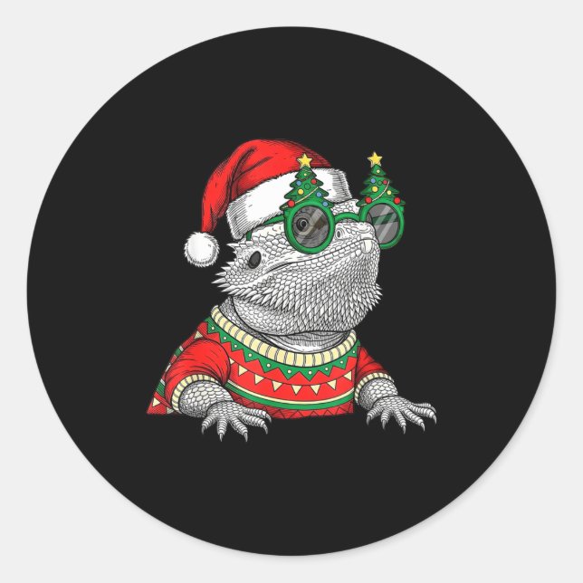 Sticker Rond Funny Bearded Dragon Santa Hat Christmas  (Devant)