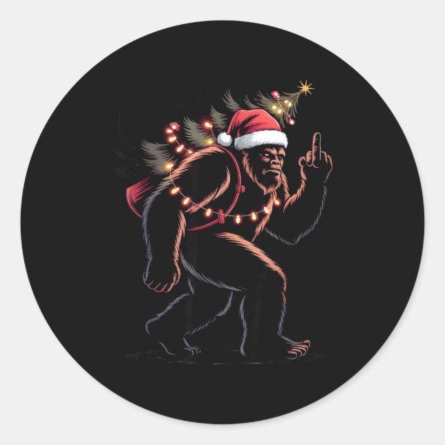 Sticker Rond Funny Bigfoot Middle Finger Christmas Sasquatch An (Devant)