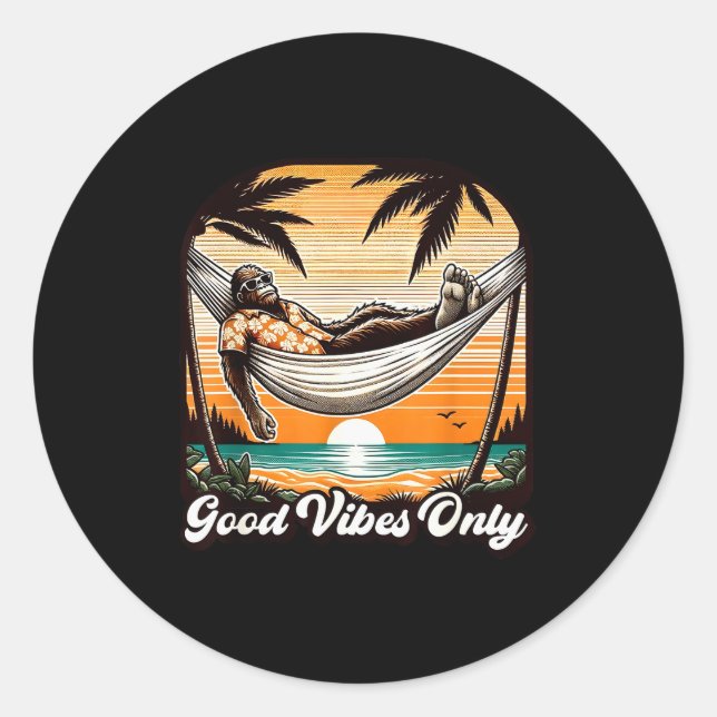 Sticker Rond Funny Bigfoot Sasquatch Hawaiian Retro Beach Vacat (Devant)