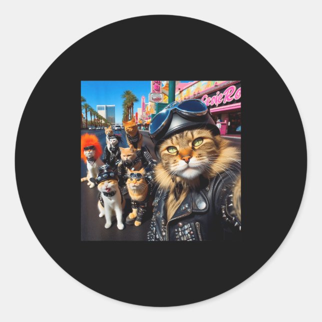 Sticker Rond Funny Biker Cats Gangster Cats Street Motorcycle C (Devant)