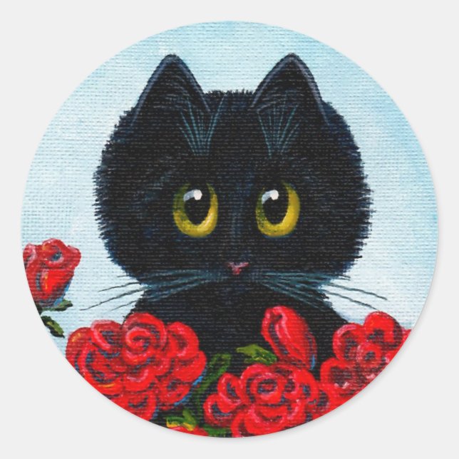 Sticker Rond Funny Black Cat Art Rose Créationarts (Devant)