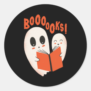Sticker Rond Funny Bookworm Ghost Halloween Costume Booooks
