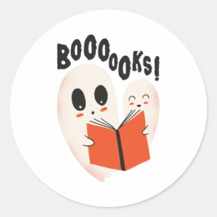 Sticker Rond Funny Bookworm Ghost Halloween Costume Booooks