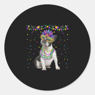 Sticker Rond Funny Boston Terrier portant le masque du carnaval