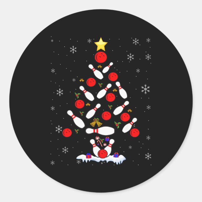 Sticker Rond Funny Bowling Christmas Tree Lights Xmas For Men W (Devant)