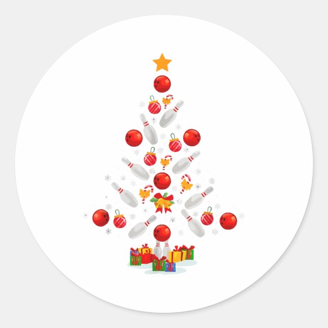 Sticker Rond Funny Bowling Christmas Tree Lights Xmas For Men W (Devant)
