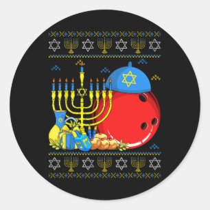 Sticker Rond Funny Bowling Ll Menorah Et Dreidel Ugly Hanoukka