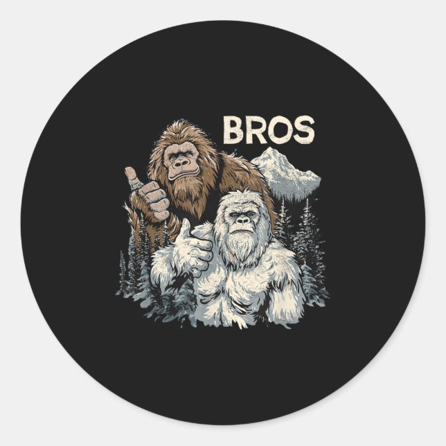Sticker Rond Funny Bros Bigfoot Et Yeti Brothers Sasquatch Awe (Devant)