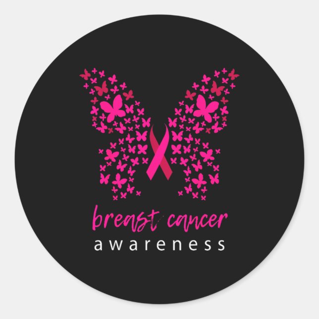 Sticker Rond Funny Butterfly Breast Cancer Awareness Ribbon  (Devant)