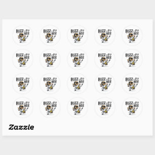 Sticker Rond Funny Buzz-Fu Bee Arts martiaux