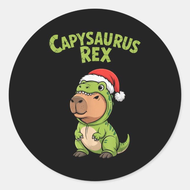 Sticker Rond Funny Capybara T-rex Costume Christmas Kids Boys  (Devant)