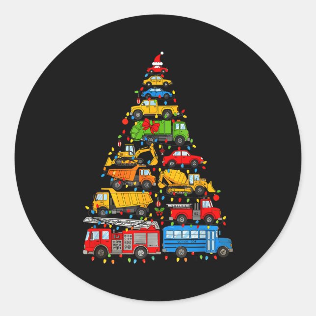 Sticker Rond Funny Car Christmas Tree Xmas Light Boys Kids Todd (Devant)