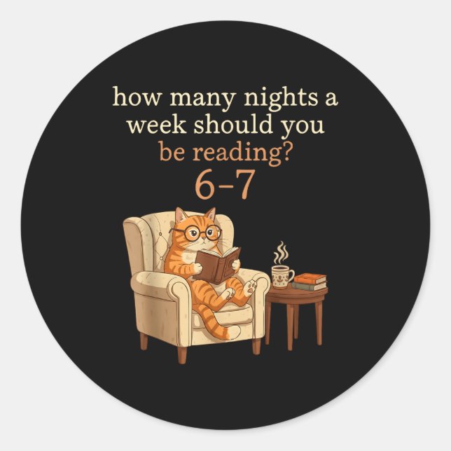 Sticker Rond Funny Cat Reading 6-7 Meme Englieacher Book Lover  (Devant)