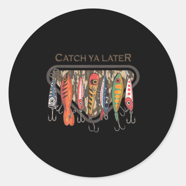 Sticker Rond Funny Catch Ya Later Camo Fishing Lure Angler Fish (Devant)