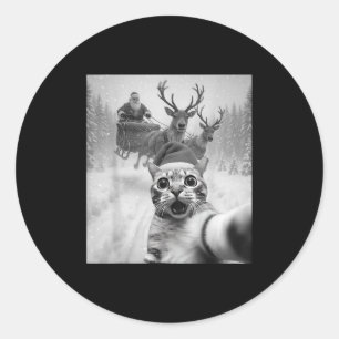 Sticker Rond Funny Chat Selfie Père Noël Joyeux Noël Joyeux Noë