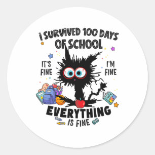 Sticker Rond Funny Chat Survived 100 Jours D'École C'est très b