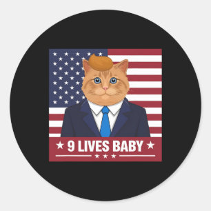 Sticker Rond Funny Chat Trump 9 Lives Baby Funny Vote For Trump