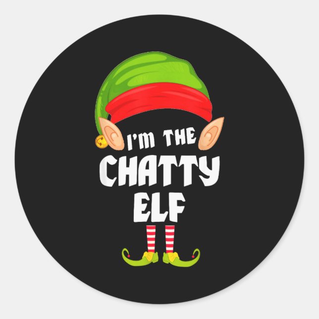 Sticker Rond Funny Chatty Elf Matching Family Group Pj Christma (Devant)