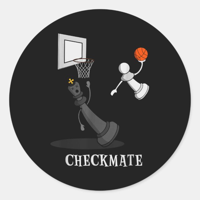 Sticker Rond Funny Checkmate Chess Basketball Game Board King P (Devant)