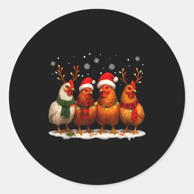 Sticker Rond Funny Chicken Christmas Lights Farm Animal Cute Xm (Devant)