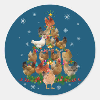Sticker Rond Funny Chicken Christmas Tree Pet Chicken Lover