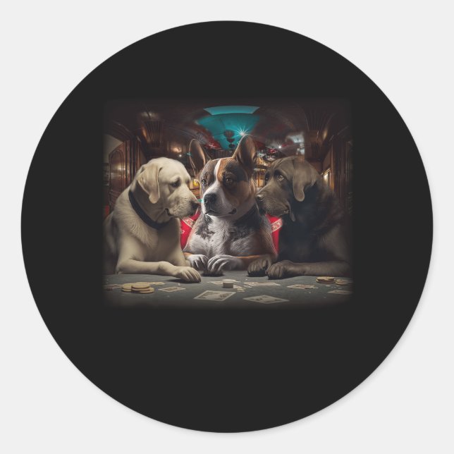 Sticker Rond Funny Chien Jouant aux cartes de poker Casino Labr (Devant)