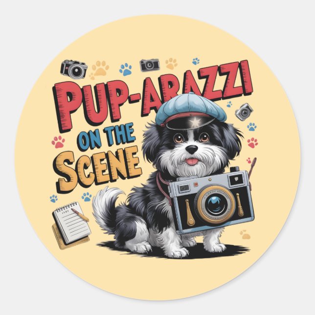 Sticker Rond Funny Chien Photographe Design (Devant)