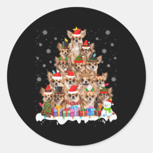 Sticker Rond Funny Chihuahua lumières de Noël Arbre Amoureux de