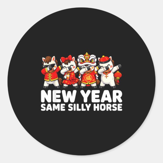 Sticker Rond Funny Chinese Lunar New Year Same Silly Horse Dabb (Devant)