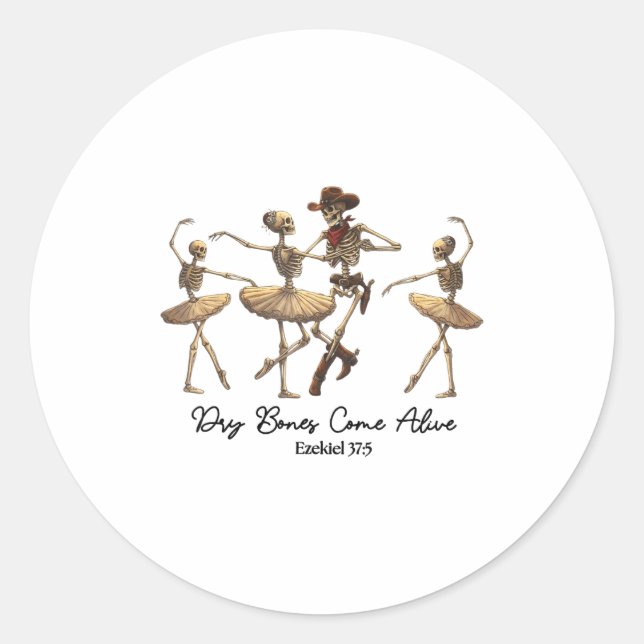 Sticker Rond Funny Christian Halloween Ballet Cowboy Skeleton P (Devant)
