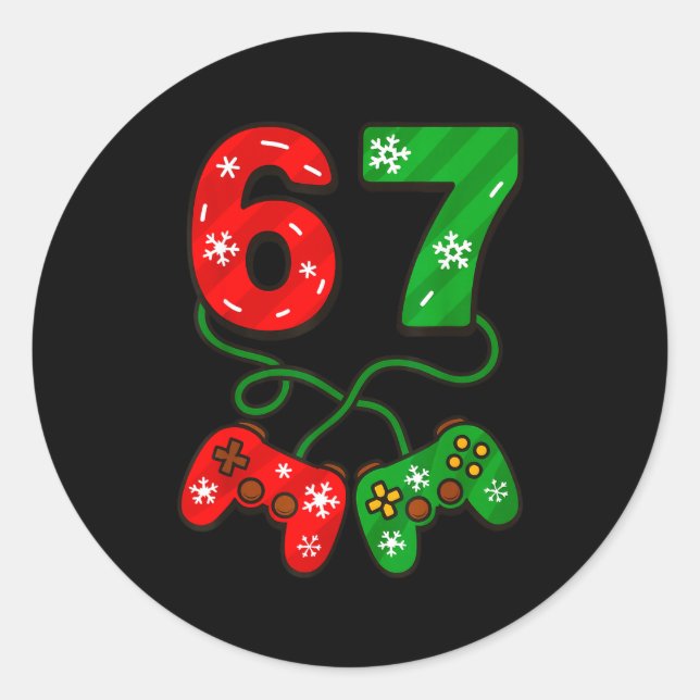 Sticker Rond Funny Christmas 67 Meme Six Seven Video Games Game (Devant)