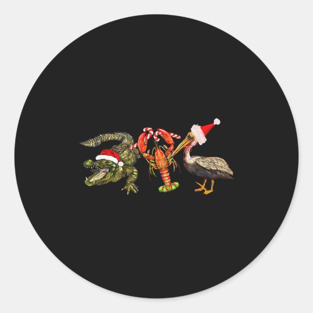 Sticker Rond Funny Christmas Alligator Pelican Crawfish Holiday (Devant)