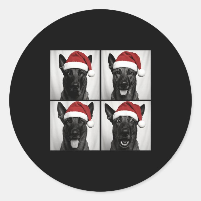 Sticker Rond Funny Christmas Belgian Malinois Santa Dog Lover P (Devant)