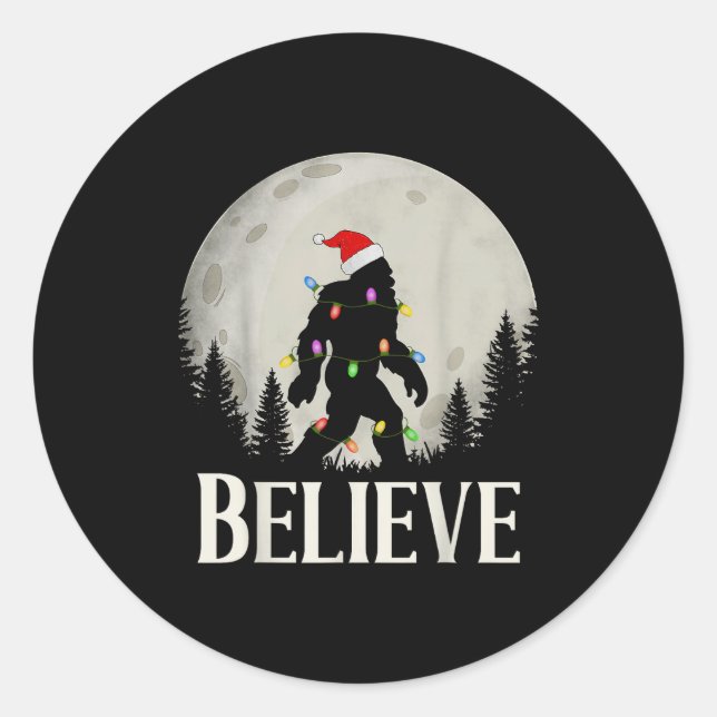 Sticker Rond Funny Christmas Bigfoot Santa Hat Moon Sasquatch K (Devant)