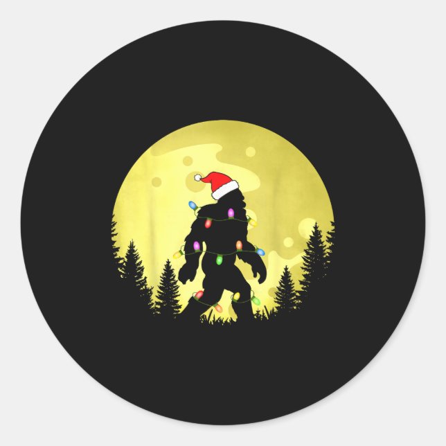 Sticker Rond Funny Christmas Bigfoot Santa Hat Moon Sasquatch M (Devant)