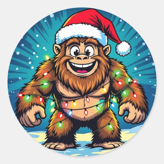 Sticker Rond Funny Christmas Bigfoot Sasquatch (Devant)