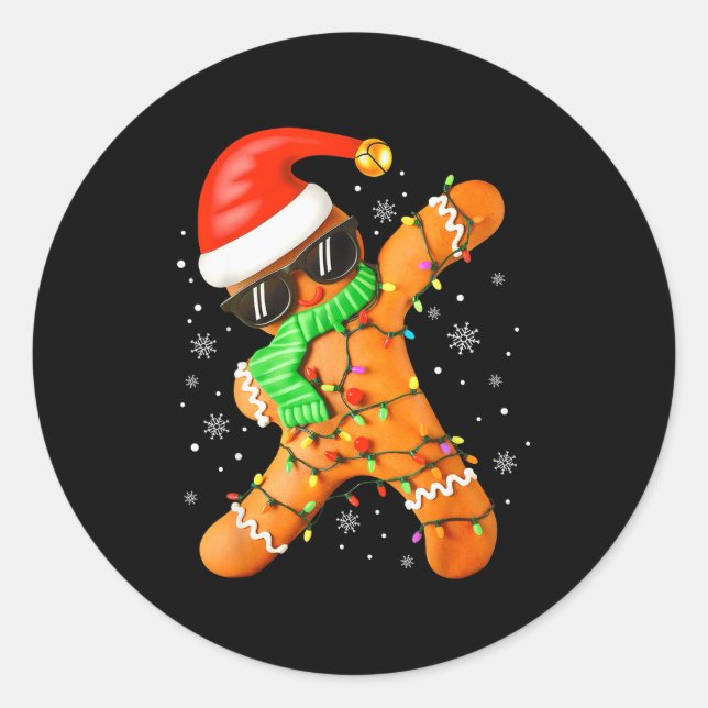 Sticker Rond Funny Christmas Boys Kids Dabbing Gingerbread Xmas (Devant)