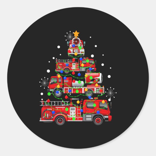 Sticker Rond Funny Christmas Decor Firefighter Truck Christmas  (Devant)