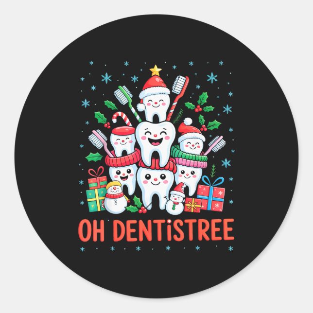Sticker Rond Funny Christmas Dentist Xmas Dental Oh Dentistree  (Devant)