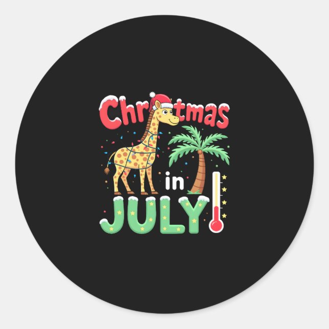 Sticker Rond Funny Christmas in July Shirt Santa Giraffe Palm T (Devant)