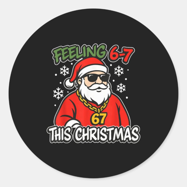 Sticker Rond Funny Christmas Kids 6-7 67 Six Seven Meme Boys Ch (Devant)