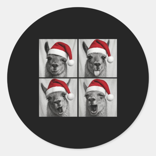 Sticker Rond Funny Christmas Llama Santa Photo Booth  (Devant)