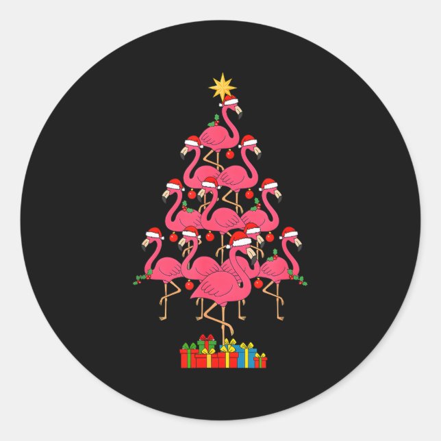 Sticker Rond Funny Christmas Nk Flamingo Tree Holiday Bird Love (Devant)