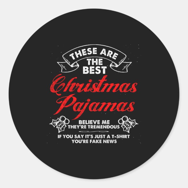 Sticker Rond Funny Christmas Pajamas Donald Trump Gag Joke Pjs  (Devant)