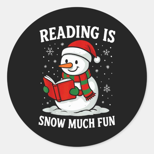 Sticker Rond Funny Christmas Reading Is Snow Much Snowman Book  (Devant)